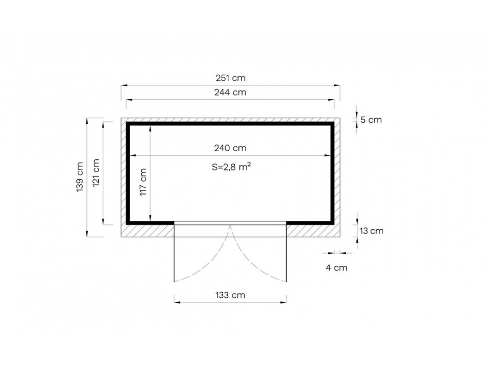 Abri de jardin en bois - 2.8m² - 244 x 121cm